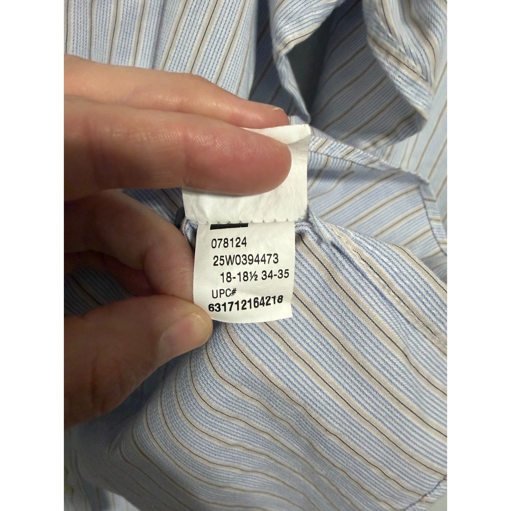 Chaps Button Down Shirt Mens 18-18.5 34/35 Blue Tan Striped Classic Fit Twill - Picture 4 of 9
